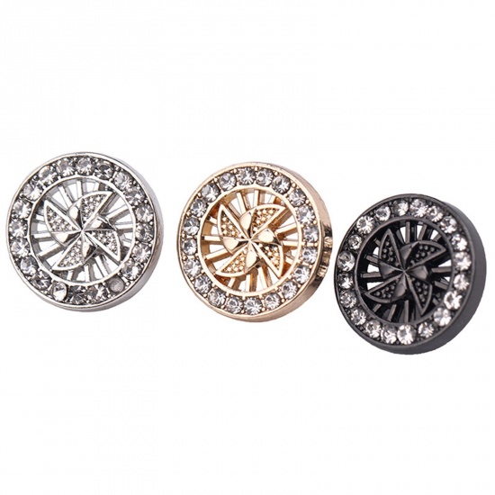 Picture of Alloy Metal Buttons Windmill Clear Rhinestone 11mm Dia.