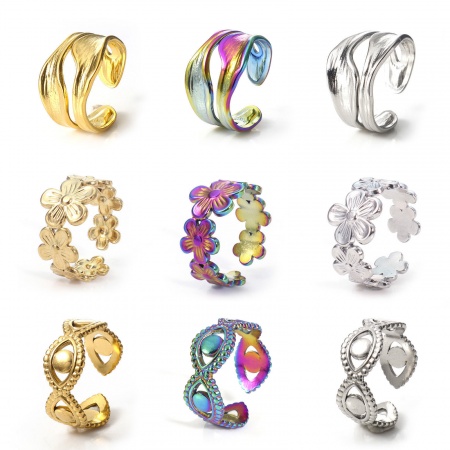 Eco-friendly 304 Stainless Steel Open Rings Multicolor