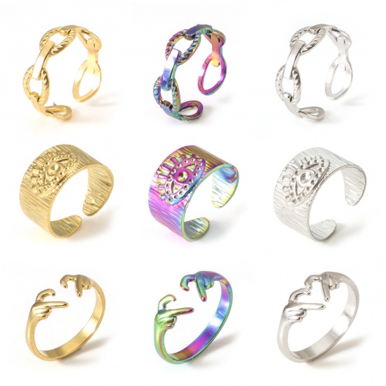 Imagen de Respetuoso del Medio Ambiente 304 Acero Inoxidable Abierto Anillos Multicolor 2 Unidades