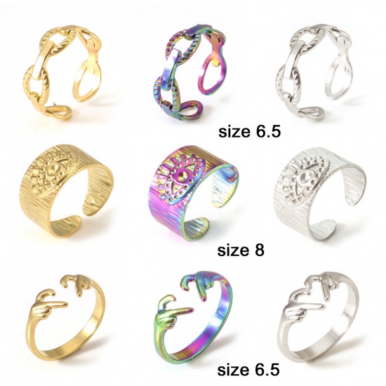 Imagen de Respetuoso del Medio Ambiente 304 Acero Inoxidable Abierto Anillos Multicolor 2 Unidades