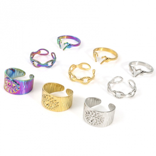Imagen de Respetuoso del Medio Ambiente 304 Acero Inoxidable Abierto Anillos Multicolor 2 Unidades