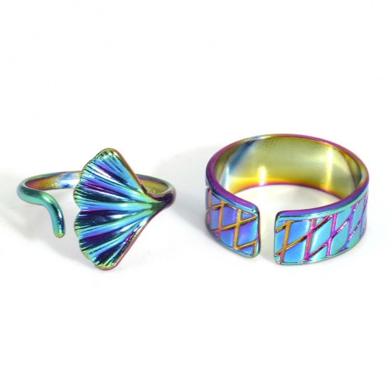Imagen de Respetuoso del Medio Ambiente 304 Acero Inoxidable Abierto Anillos Multicolor 2 Unidades