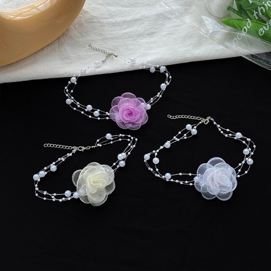 Picture of Gauze Wedding Choker Necklace Multicolor Flower
