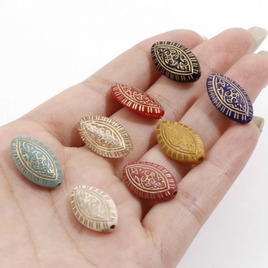 Picture of Acrylic Retro Beads For DIY Charm Jewelry Making Multicolor Football Carved Pattern About 19mm x 11mm