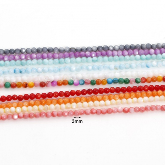 Picture of Natural Dyed Shell Loose Beads For DIY Charm Jewelry Making Round Multicolor About 3mm Dia