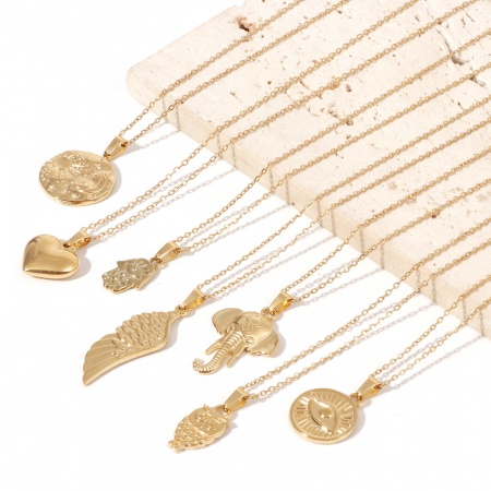 Eco-friendly Vacuum Plating Simple & Casual Stylish 18K Real Gold Plated 304 Stainless Steel Link Cable Chain Round Rose Flower Pendant Necklace Unisex