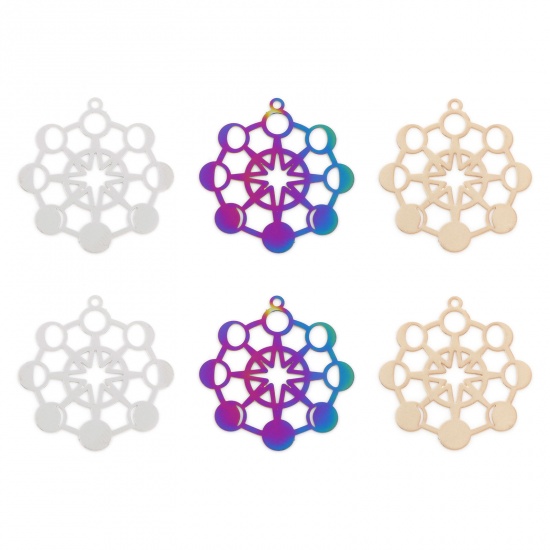Picture of Iron Based Alloy Galaxy Filigree Stamping Pendants Multicolor Star Moon Phases 3.2cm x 3cm