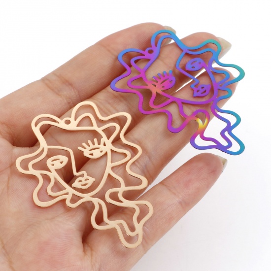 Picture of Iron Based Alloy Filigree Stamping Pendants Multicolor Face 5.1cm x 3.7cm