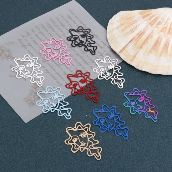 Picture of Iron Based Alloy Filigree Stamping Pendants Multicolor Face 5.1cm x 3.7cm