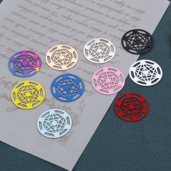 Picture of Iron Based Alloy Filigree Stamping Connectors Round Multicolor Magic Array 25mm Dia.