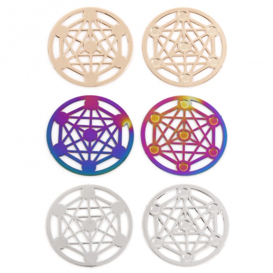 Immagine di Lega di Ferro Filigree Stamping Connettore Accessori Tondo Multicolore Magia Magica Disegno 25mm Dia, 10 Pz