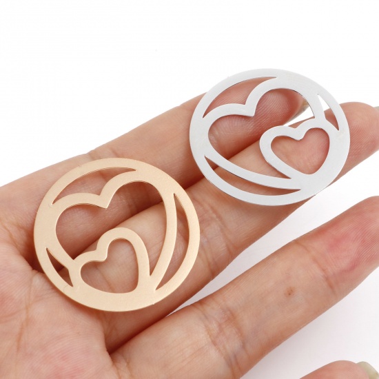 Picture of Iron Based Alloy Valentine's Day Filigree Stamping Connectors Round Multicolor Heart 3cm Dia.