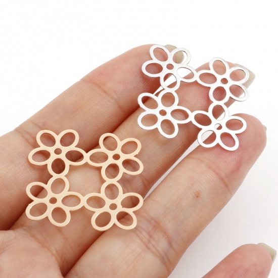 Picture of Iron Based Alloy Filigree Stamping Connectors Flower Multicolor 3.3cm x 3.2cm