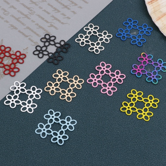 Picture of Iron Based Alloy Filigree Stamping Connectors Flower Multicolor 3.3cm x 3.2cm