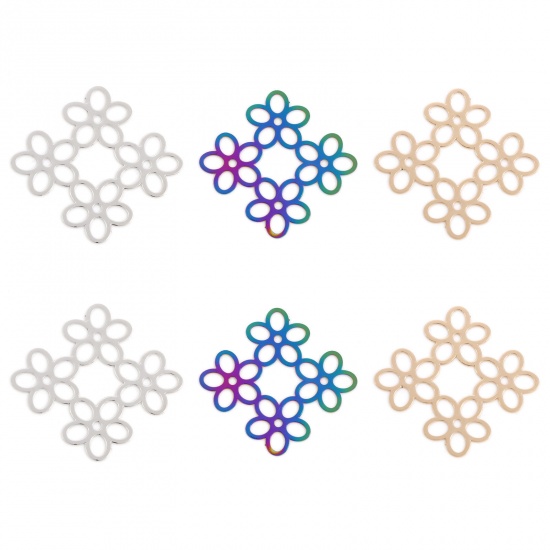 Изображение Железный Сплав(Без Кадмия) Филигранные цветок железа Коннекторы фурнитуры Цветы Разноцветный 3.3см x 3.2см, 10 ШТ