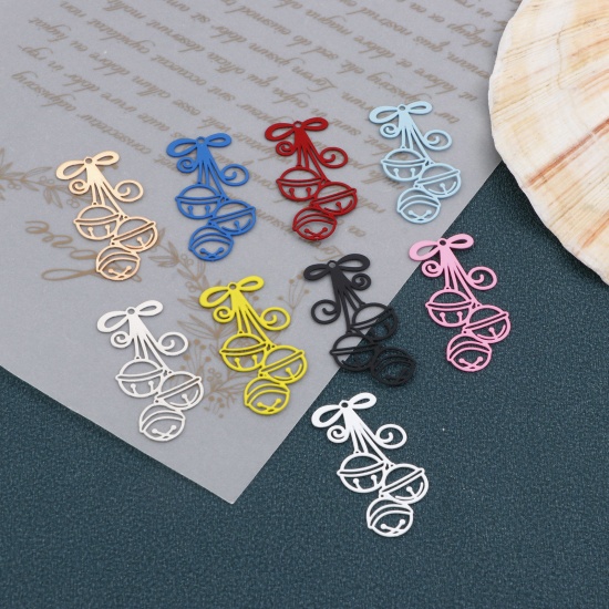 Picture of Iron Based Alloy Filigree Stamping Pendants Multicolor Christmas Jingle Bell 3.5cm x 1.7cm