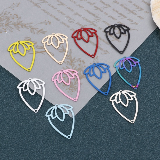 Picture of Iron Based Alloy Filigree Stamping Connectors Strawberry Fruit Multicolor 3.1cm x 2.2cm