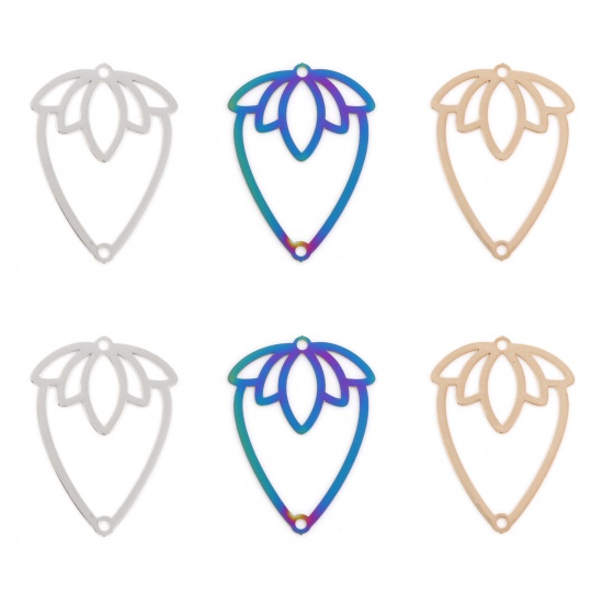 Изображение Железный Сплав(Без Кадмия) Филигранные цветок железа Коннекторы фурнитуры Клубника Разноцветный 3.1см x 2.2см, 10 ШТ