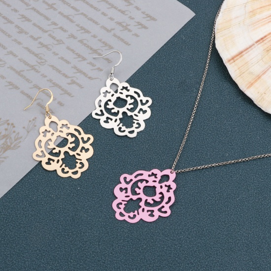 Picture of Iron Based Alloy Filigree Stamping Pendants Multicolor Rhombus 4cm x 3.3cm