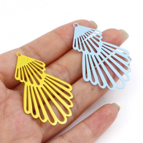 Picture of Iron Based Alloy Filigree Stamping Pendants Multicolor Fan-shaped 4.5cm x 3cm