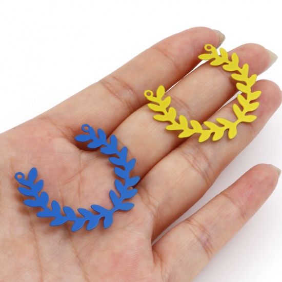 Picture of Iron Based Alloy Filigree Stamping Connectors Olive Branch Multicolor Leaf 3.7cm x 3cm
