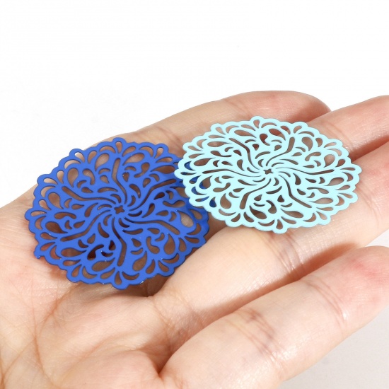 Picture of Iron Based Alloy Filigree Stamping Connectors Flower Multicolor 3.4cm x 3.3cm
