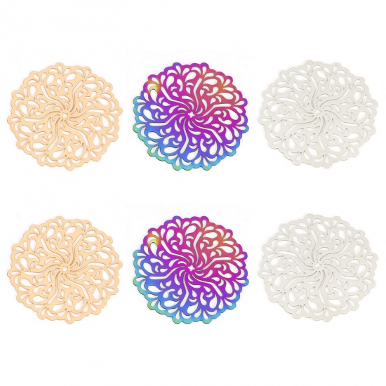 Image de Connecteurs Estampe en Filigrane en Alliage de Fer Fleur Multicolore 3.4cm x 3.3cm, 5 Pcs