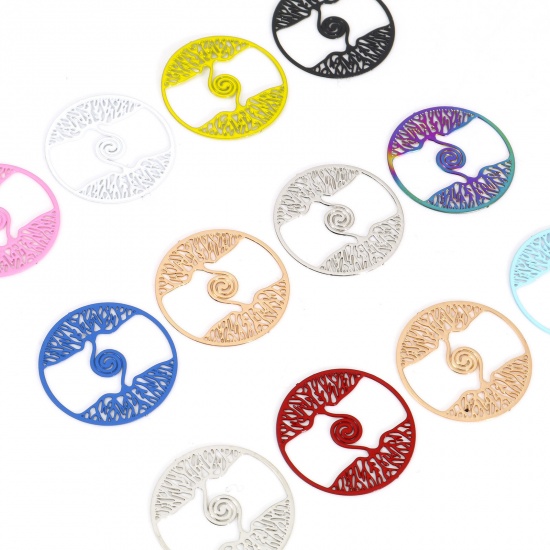 Immagine di Lega di Ferro Filigree Stamping Connettore Accessori Tondo Multicolore Spirale Disegno 20mm Dia, 10 Pz