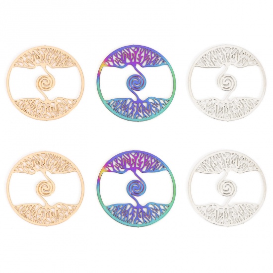 Immagine di Lega di Ferro Filigree Stamping Connettore Accessori Tondo Multicolore Spirale Disegno 20mm Dia, 10 Pz