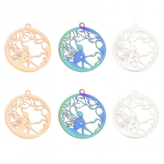 Picture of Iron Based Alloy Fairy Tale Collection Filigree Stamping Pendants Multicolor Round Fairy 22mm x 20mm