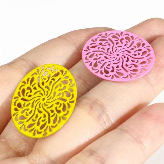 Picture of Iron Based Alloy Filigree Stamping Connectors Oval Multicolor 3.1cm x 2.1cm