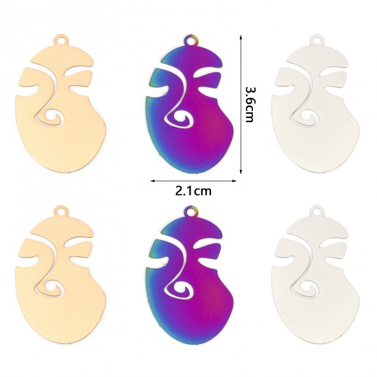 Picture of Iron Based Alloy Filigree Stamping Pendants Multicolor Face 3.6cm x 2.1cm