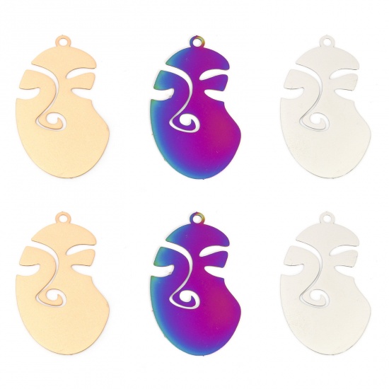 Picture of Iron Based Alloy Filigree Stamping Pendants Multicolor Face 3.6cm x 2.1cm