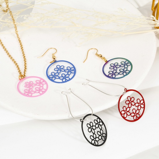 Picture of Iron Based Alloy Filigree Stamping Charms Multicolor Round Flower 27mm x 25mm