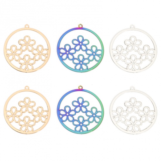 Picture of Iron Based Alloy Filigree Stamping Charms Multicolor Round Flower 27mm x 25mm
