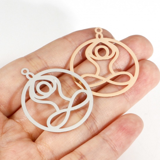 Picture of Iron Based Alloy Filigree Stamping Pendants Multicolor Yoga Round 3.5cm x 3cm
