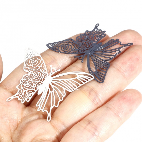 Picture of Iron Based Alloy Insect Filigree Stamping Pendants Multicolor Butterfly Animal Rose Flower 4cm x 3.1cm