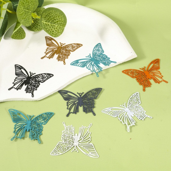 Picture of Iron Based Alloy Insect Filigree Stamping Pendants Multicolor Butterfly Animal Rose Flower 4cm x 3.1cm