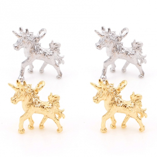 Immagine di Ottone Charms Cavallo Oro riempito 3D 14mm x 13mm, 3 Pz                                                                                                                                                                                                       