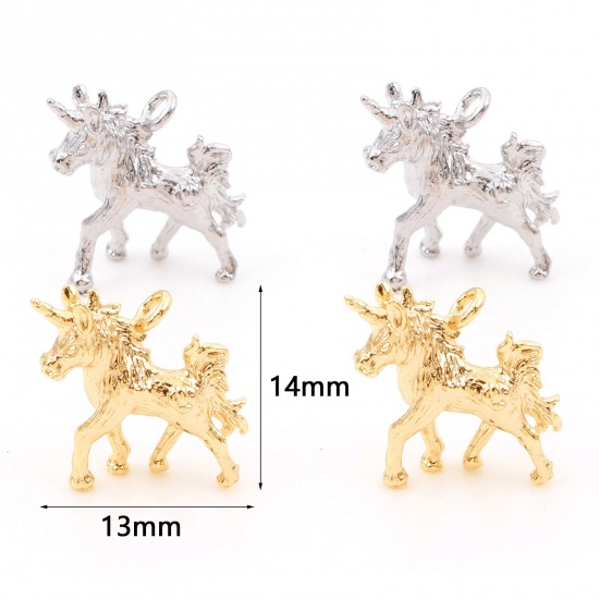 Immagine di Ottone Charms Cavallo Oro riempito 3D 14mm x 13mm, 3 Pz                                                                                                                                                                                                       