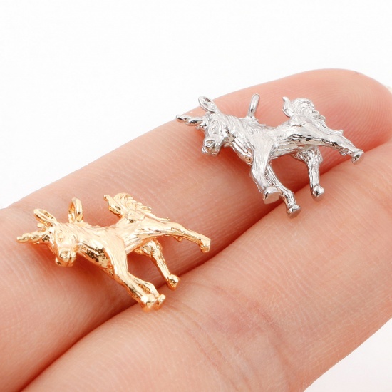 Immagine di Ottone Charms Cavallo Oro riempito 3D 14mm x 13mm, 3 Pz                                                                                                                                                                                                       