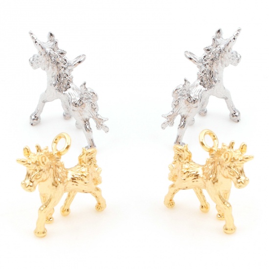 真鍮 チャーム 馬 ゴールドフィルド 3D 14mmx 13mm、 3 個 の画像
