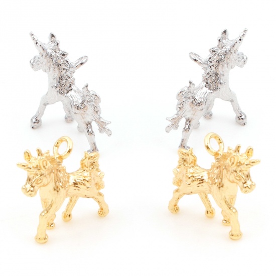 Immagine di Ottone Charms Cavallo Oro riempito 3D 14mm x 13mm, 3 Pz                                                                                                                                                                                                       