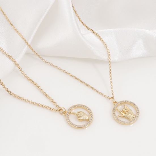 Picture of Brass Charms Gold Plated Gold Plated Round Disc Gesture Micro Pave Clear Cubic Zirconia 24mm x 18mm