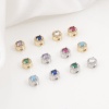 Imagen de Latón Cuentas para la Fabricación de Joyas con Dijes de Bricolaje Plano Redondo Micro Pave Multicolor Circón Artificial 7mm Dia., Agujero: Aprox 1.6mm, 1 Unidad