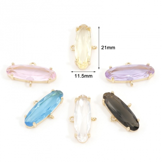 Picture of Brass Connectors Charms Pendants Gold Plated Oval Multicolour Cubic Zirconia 21mm x 11.5mm                                                                                                                                                                    