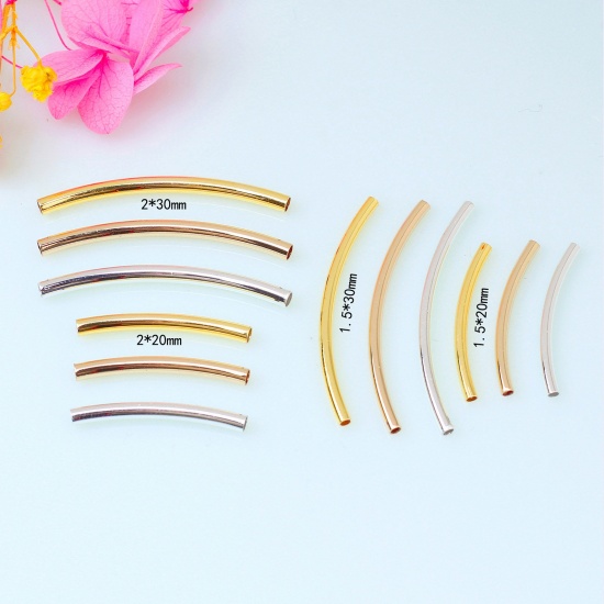 Picture of Brass Spacer Beads For DIY Charm Jewelry Making Multicolor Curved Tube                                                                                                                                                                                        