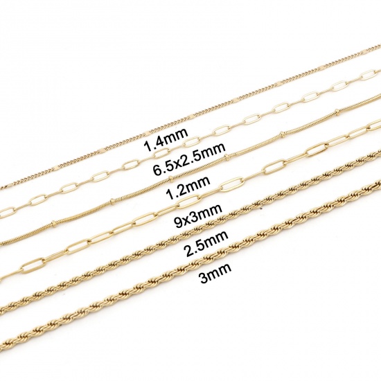 Picture of Eco-friendly Vacuum Plating 304 Stainless Steel Link Chain For Handmade DIY Jewelry Making Findings 18K Gold Plated