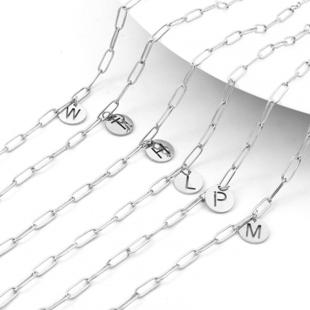 Eco-friendly 304 Stainless Steel Simple Paperclip Chain Anklet Silver Tone With Lobster Claw Clasp And Extender Chain Round Initial Alphabet/ Capital Letter Message " A-Z " 22cm(8 5/8") long