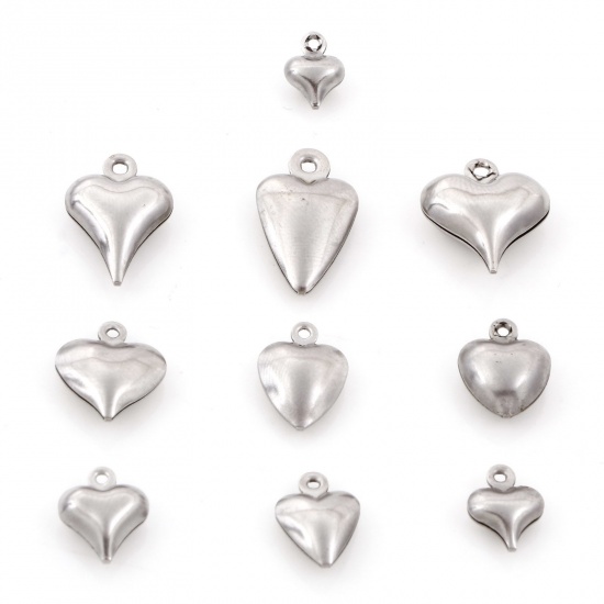 Immagine di Ecologico 304 Acciaio Inossidabile Charms Cuore Tono Argento 3D 20 Pz